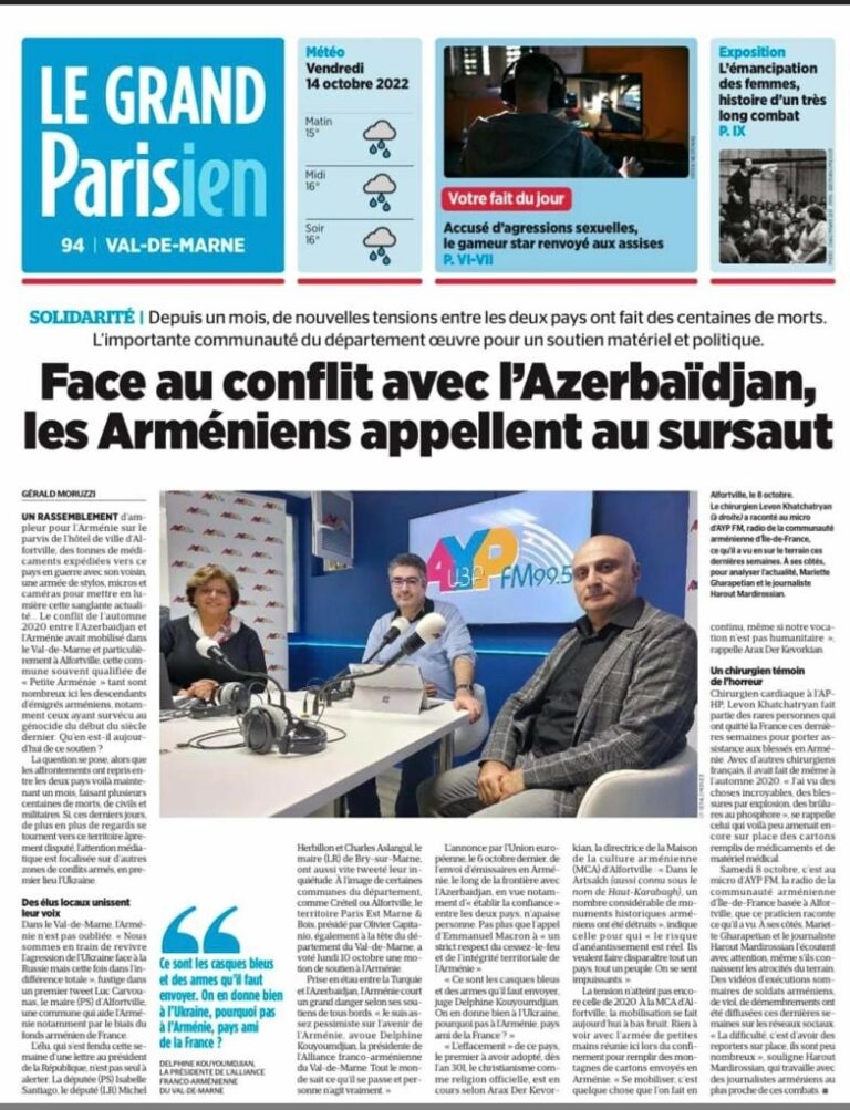 LeParisien – Face aux affrontements avec l’azerbaidjan les armeniens du Val-de-Marne appellent au- sursaut