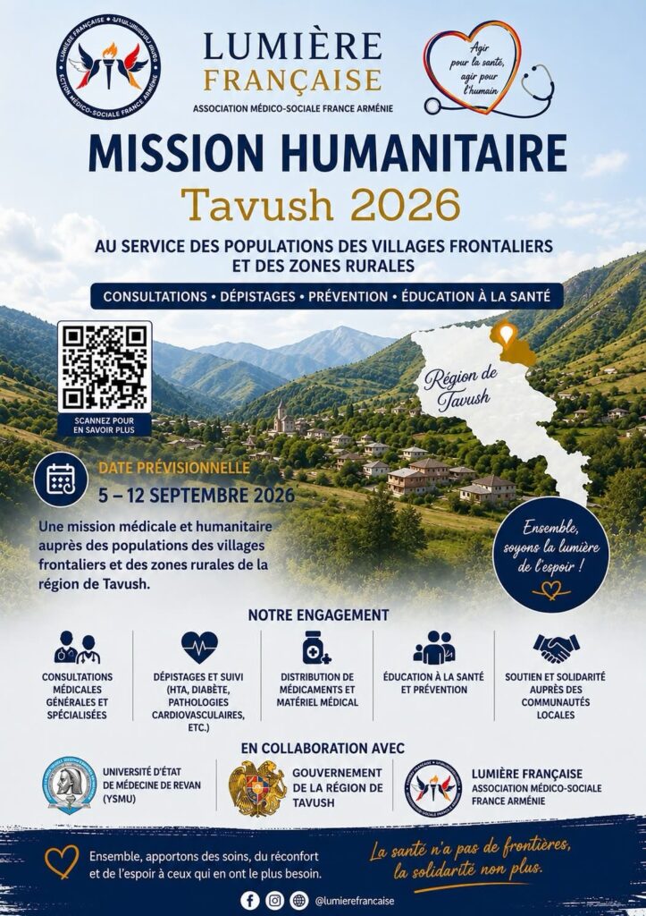 Affiche Mission Humanitaire Tavush 2026 - Lumière Française