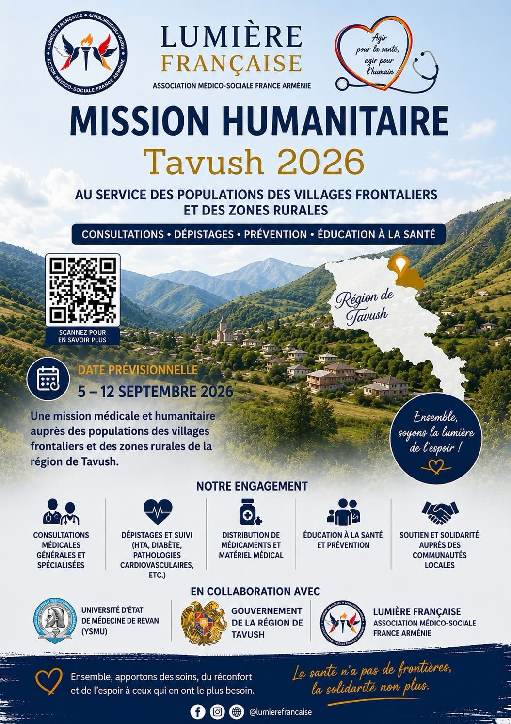 Affiche Mission Humanitaire Tavush 2026 - Lumière Française